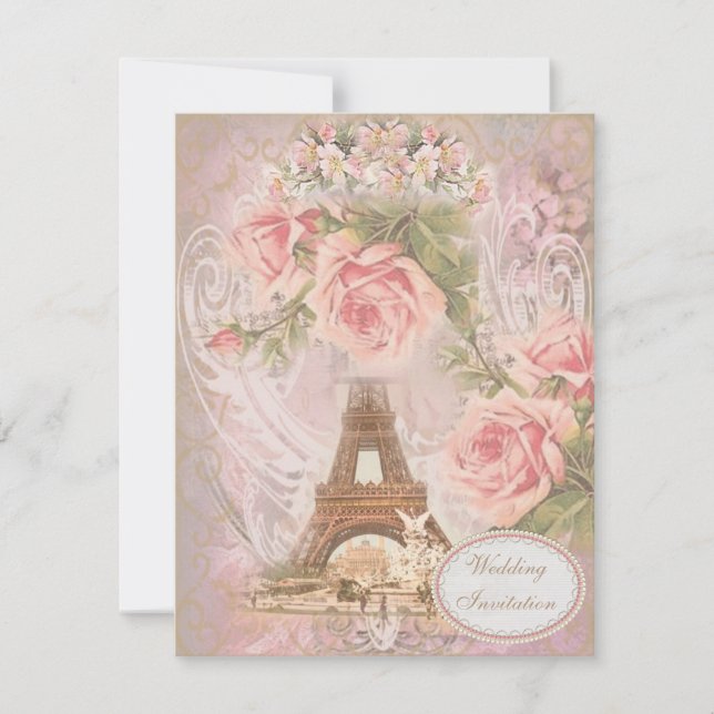Shabby Chic Eiffelturm Einladung Hochzeit (Vorderseite)