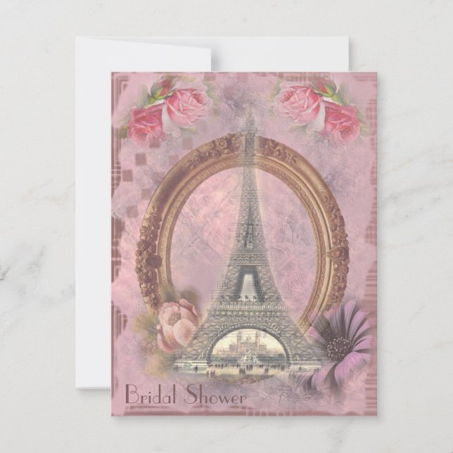 Shabby Chic Eiffelturm Rosa Brautparty Einladung (Vorderseite)