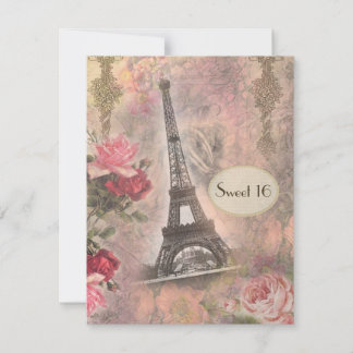 Shabby Chic Eiffelturm & Rose Sweet 16 Einladung