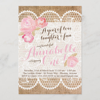 Shabby Chic Einladung zum Geburtstag, Burlap & Lac