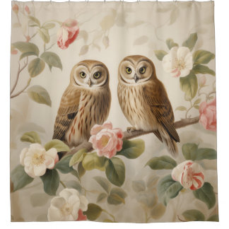 Shabby Chic Elegant Owls Duschvorhang
