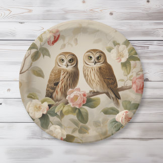 Shabby Chic Elegant Owls Pappteller