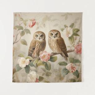 Shabby Chic Elegant Owls Wandteppich