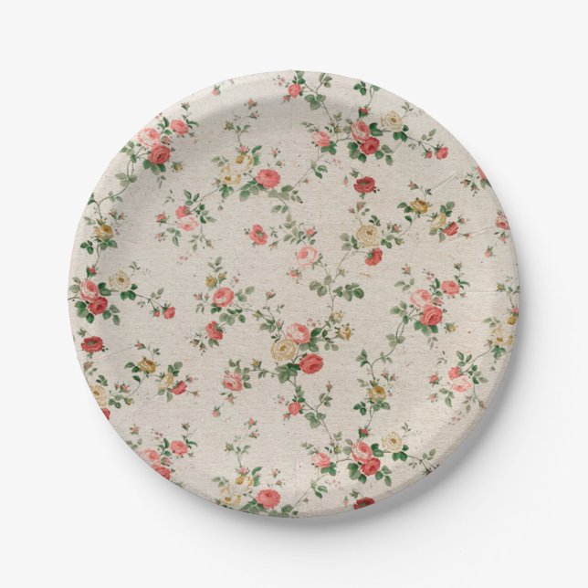 Shabby Chic-elegante Blume mit Blumen Pappteller (Vorderseite)