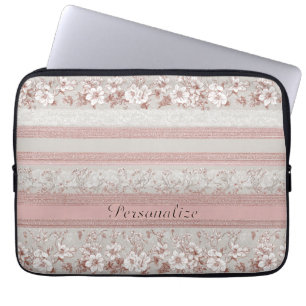 Shabby Chic Elegantes Rosa Florales Spitzenmuster Laptopschutzhülle