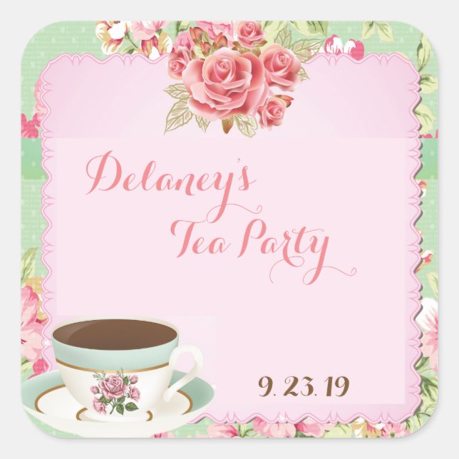 Shabby Chic Fête des mariées stickers thé fête (Devant)