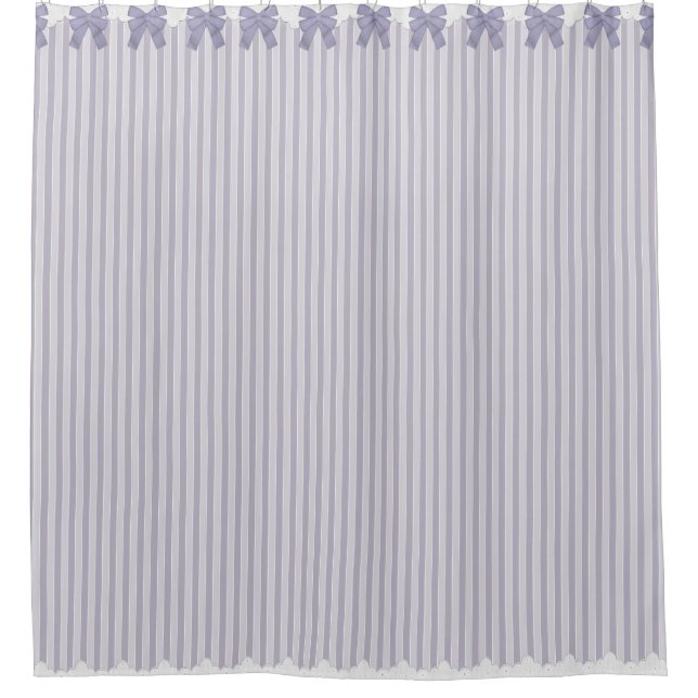 Shabby Chic-Flieder Stripes w-Bögen u. -spitze Duschvorhang (Vorderseite)