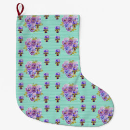 Shabby Chic Floral Aqua Strip Weihnachten Strumpf Großer Weihnachtsstrumpf