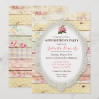 Shabby Chic Floral Bois Invitation Anniversaire
