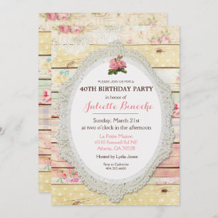 Shabby Chic Floral Bois Invitation Anniversaire