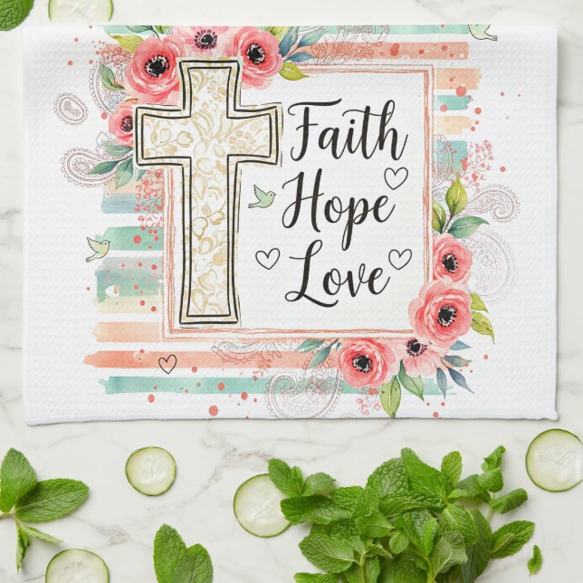 Shabby Chic floral Faith Hope Love Geschirrtuch (Gefaltet)