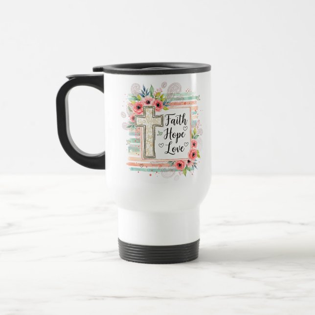 Shabby Chic floral Faith Hope Love Reisebecher (Links)