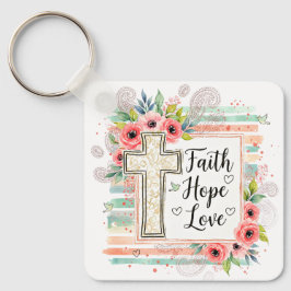 Shabby Chic floral Faith Hope Love Schlüsselanhänger