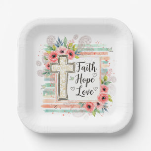 Shabby Chic floral Glaube Hoffnung Liebe Pappteller