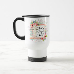 Shabby Chic floral Glaube Hoffnung Liebe Reisebecher
