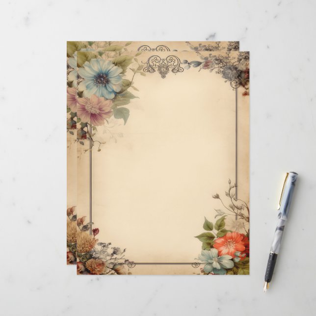 Shabby Chic Floral Junk Journal Stationery (Vorderseite/Rückseite Beispiel)