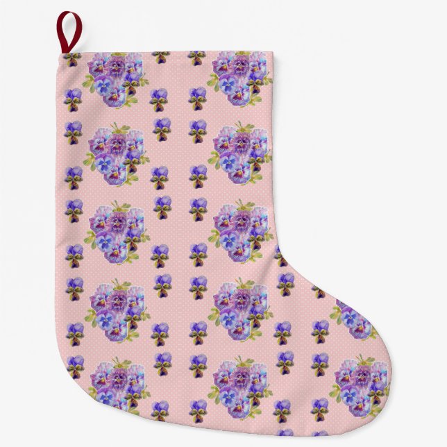 Shabby Chic Floral Polka Dot Strumpf Großer Weihnachtsstrumpf (Vorderseite)