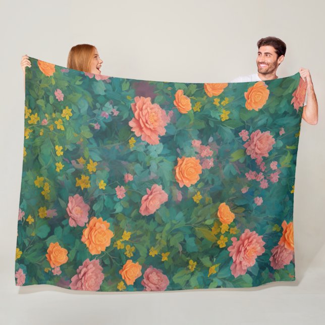 Shabby Chic Floral Rose und Blätter Boho Fleecedecke (Beispiel)