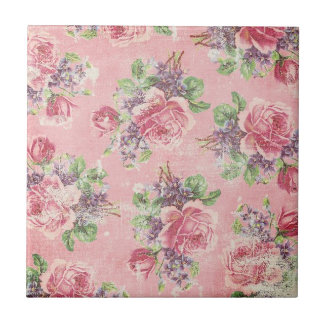 Shabby Chic Floral Tile Fliese (Vorderseite)