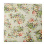Shabby Chic Floral Tile Fliese<br><div class="desc">Feine Blütensprays und Grünpflanzen auf sanft bedrängtem Leinenhintergrund mit Vintagem Text.</div>