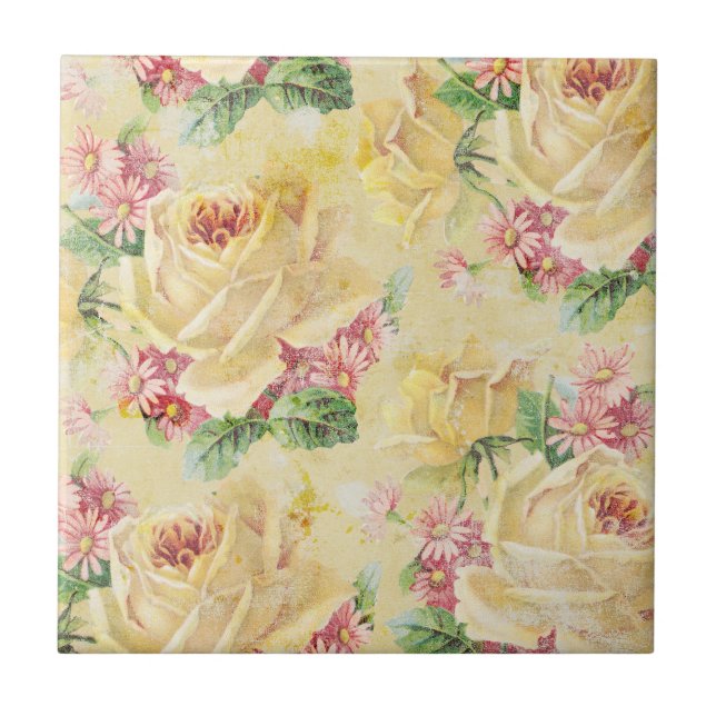 Shabby Chic Floral Tile Fliese (Vorderseite)
