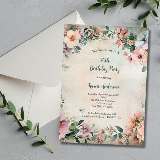 Shabby Chic Floral Vintag Antique 70. Geburtstag Einladung
