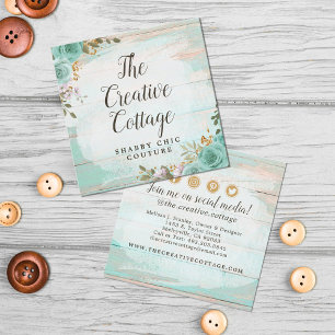 Shabby Chic Floral Wood Social Media Icons Quadratische Visitenkarte