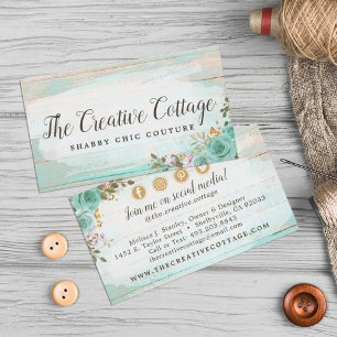 Shabby Chic Floral Wood Social Media Icons Visitenkarte