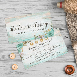 Shabby Chic Floral Wood Social Media Icons Visitenkarte