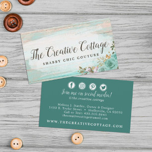 Shabby Chic Floral Wood Social Media Icons Visitenkarte