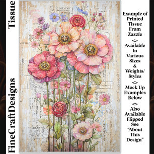 Shabby Chic Florale Ephemera Pink Rot S7R Decoupag Seidenpapier