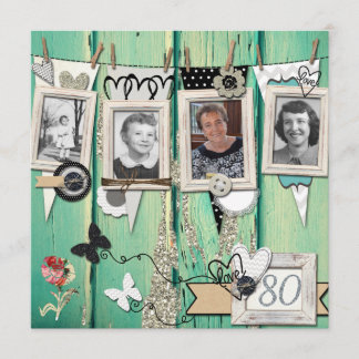 Shabby Chic Foto 80. Geburtstagsparty Einladung