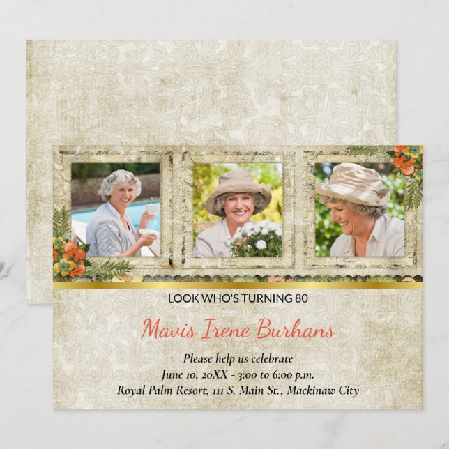 Shabby Chic Foto Geburtstagsparty Einladung (Vorne/Hinten)