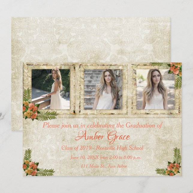 Shabby Chic Foto Graduation Party Einladung (Vorne/Hinten)