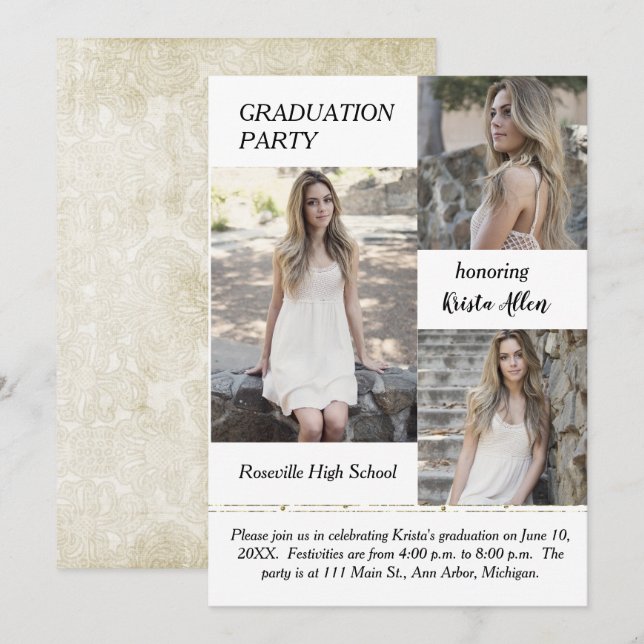 Shabby Chic Foto Graduation Party Einladung (Vorne/Hinten)