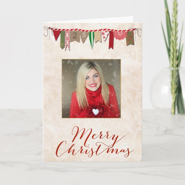 Shabby Chic Foto Weihnachtskarte Feiertagskarte (Vorderseite)