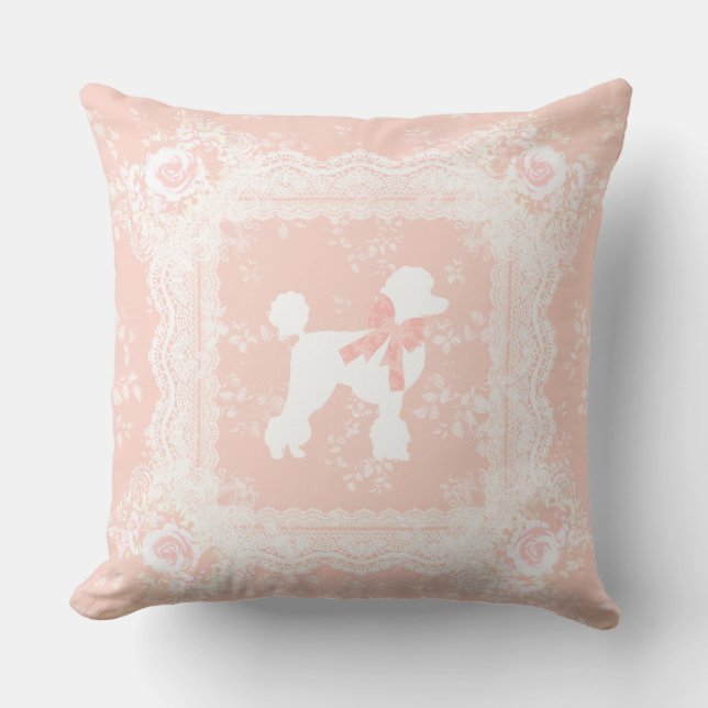 Shabby Chic French Poodle Vintag Lace Kissen (Vorderseite)