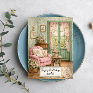 Shabby-Chic-Gartenleseecke Karte