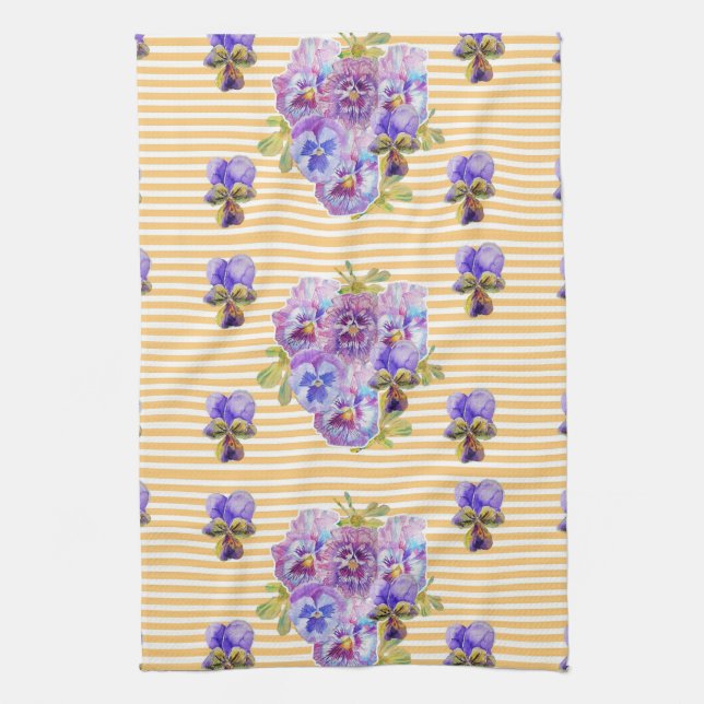 Shabby Chic Gelb Pansy Floral Küche Handtuch (Vertikal)