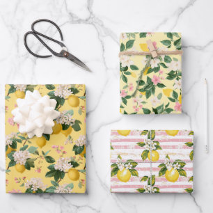 Shabby Chic gelb pink Lemons Amalfi Italien Geschenkpapier Set