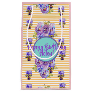 Shabby Chic Gelbe Streifen Blumen Floral Geschenkt Kleine Geschenktüte