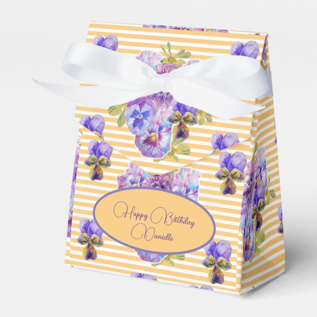Shabby Chic Gelber Streifen Pansy Floral Gevor Box Geschenkschachtel (Vorderseite)