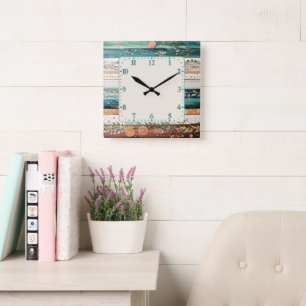 Shabby Chic gemischte Muster Quadratische Wanduhr