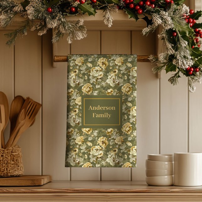 Shabby Chic Gift Personalized Gold Floral Towel  Geschirrtuch (Shabby Chic Gift Personalized Gold Floral Towel )