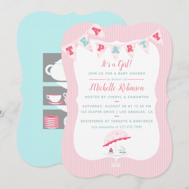 Shabby-Chic Girl Baby Dusche Tee Party Einladung (Vorne/Hinten)