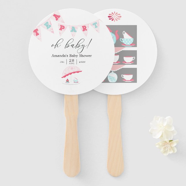 Shabby-Chic Girl Baby Dusche Tee Party Fächer (Vorne und Hinten)