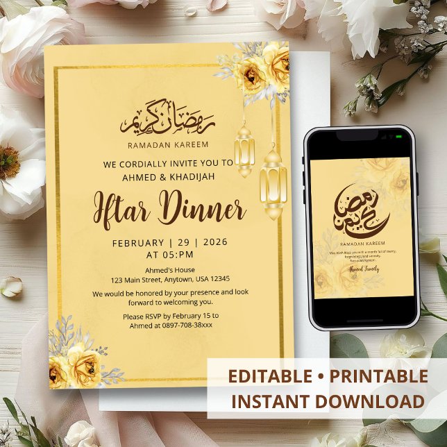 Shabby Chic Golden Rose Iftar Dinner Invitation Einladung (Von Creator hochgeladen)