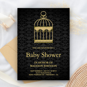 Shabby Chic Goldener Vogelkäfig Baby Shower Einladung