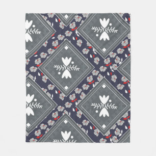 Shabby Chic Gray Bandannas & Retro Blume Fleecedecke