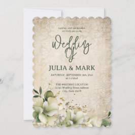 Shabby Chic Green And Beige Floral Wedding  Einladung